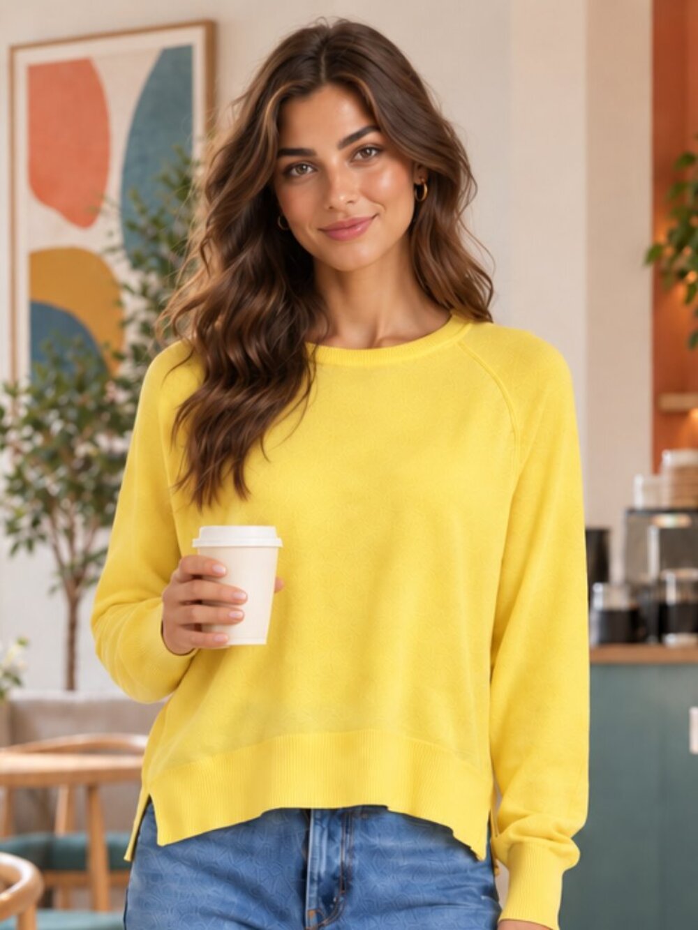 Zara Yellow Relaxed Sweater, Size M